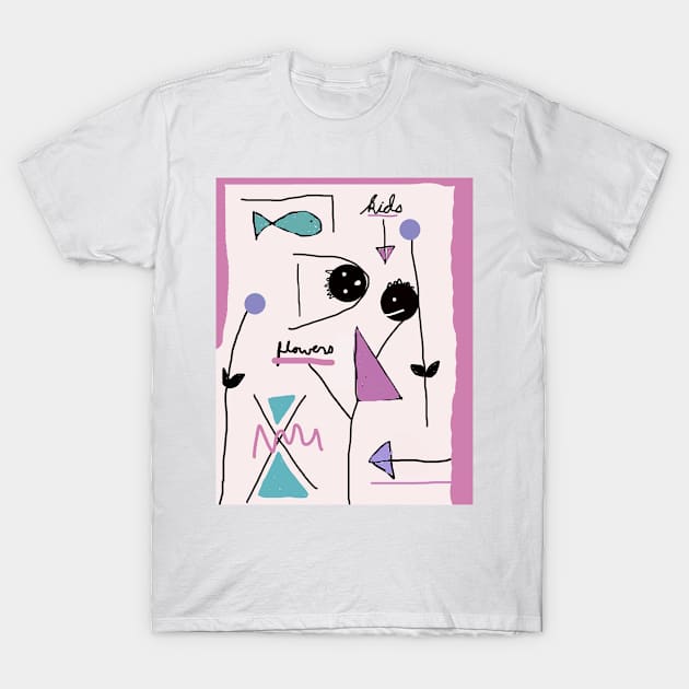 Kids among Flowers Stick Figure T-Shirt by Eigo Wild